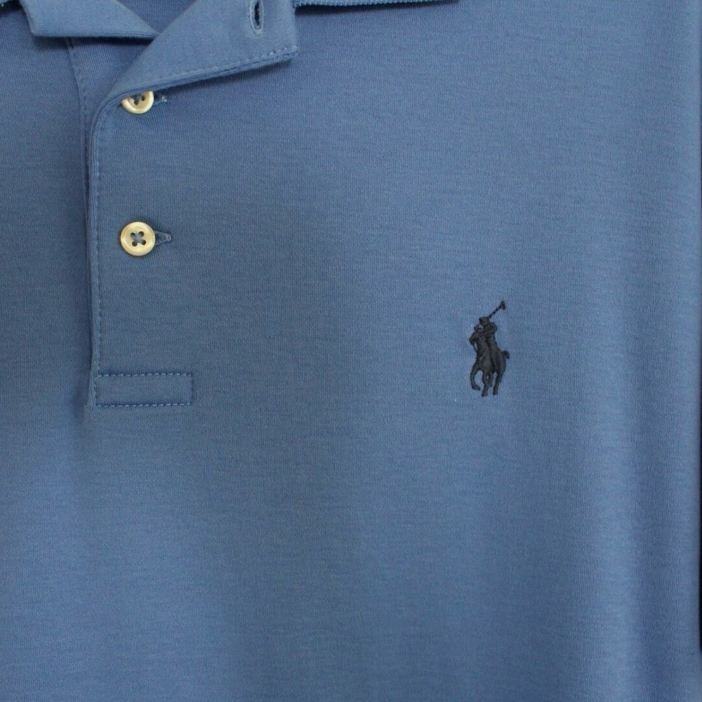 Polo Ralph Lauren Blue Interlock Polo Shirt Men L Navy Pony Classic - Picture 6 of 9